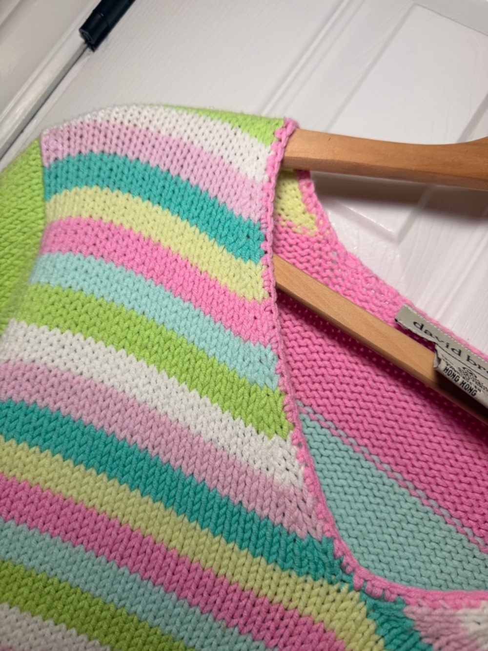 Vintage David Brooks Pastel Striped‎ V-Neck Spring Sweater Preppy 90s M Coastal - Picture 4 of 11